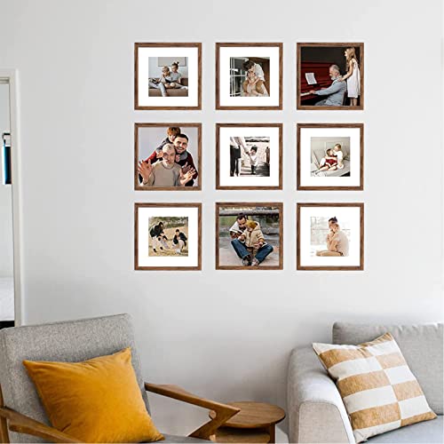 Ziranling 8X8 Picture Frame Rustic Brown Wood Set Of 6,Display Pictures 5X5 With Mat Or 8X8 Without Mat,Multi Photo Frames Collage For Wall #TOP4
