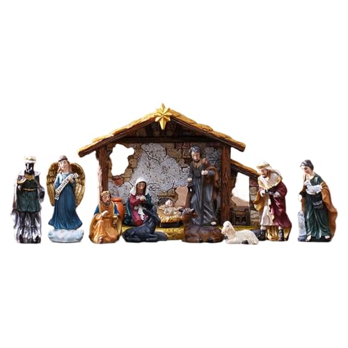 Genérico Juego De Figuras De Belén 12 Piezas, Figuras de Resina de la Sagrada Familia para Mesa, Decoración Navideña Pesebre para Hogares Familias Cristianas Iglesia Navidad