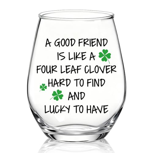 XQLZY A Good Friend Is Like A Four Leaf Clover Stemless Wine Glass, Irish Friendship...