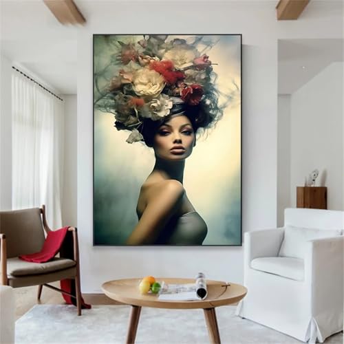 Affiche femme au chapeau fleuri haut de gamme TONGYINLI decoration murale de salon - 5