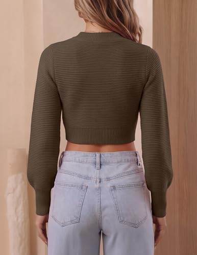 Image of ZESICA Women's Fall Mock Neck Long Sleeve Cropped Sweaters | Soft Ribbed Knit Pullover, Work Office, Business Casual, 2026 Winter Transition Clothing, Warm Comfy, Going Out Outfits