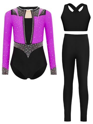 Ensemble 3pcs gymnastique fille résistant pour éviter les frottements