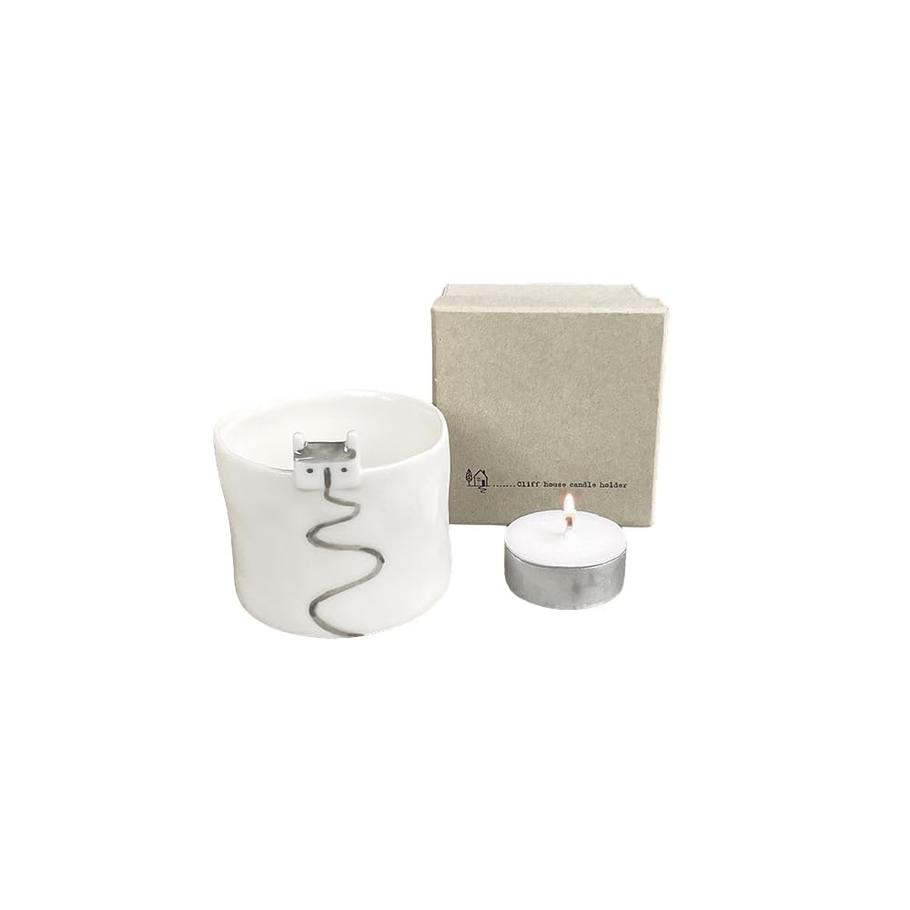 East of India Tealight Holder White Porcelain Votive Candle Holder Path to Cliff House Includes Tealight Country Farmhouse Style Design Decoration Home Decor