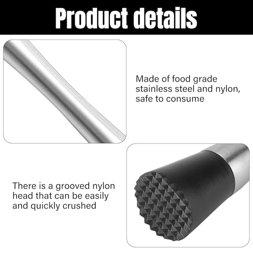 Cocktail Muddler,Stainless Steel Cocktail Muddler,Stainless Steel Muddler,Fruit Mixer Bartending Tool,for Cocktail Pestle,Cocktails Muddler,Silver Alcohol Small Ice Crusher,Herb Masher Crusher - Image 4