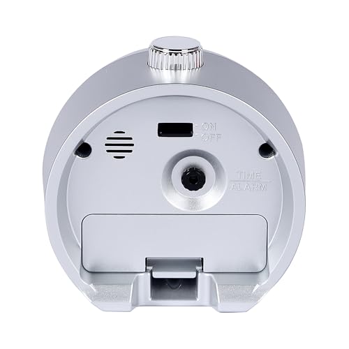 Image of Seiko Silver Portable Alarm Clock with Rotating Bezel, Quiet Sweep Second Hand & Snooze Function (Model: QHE207A | Size: 10.4 x 9.7 x 5.5 cm | Weight: 131 g)