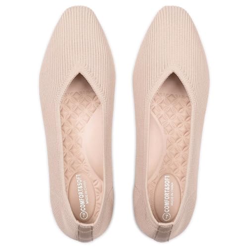 Frank Mully Damen-Strickschuhe mit eckiger Zehenpartie atmungsaktiv leicht und mit Fußgewölbeunterstützung für ganztägigen Beige 38 EU