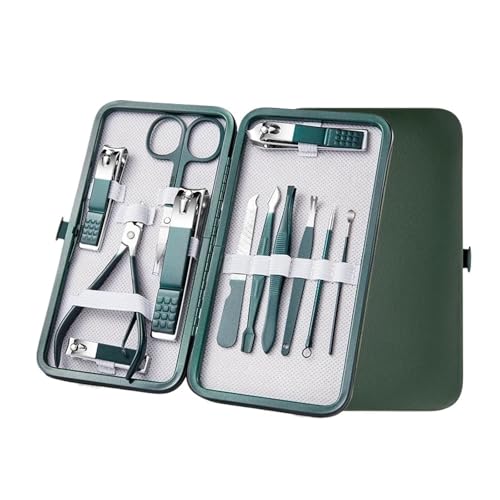 7-18 Pcs Manicure Set Nail Clippers Kit Professional Stainless Steel Care Tools With Leather Case For Man And Women(Green 12 pcs