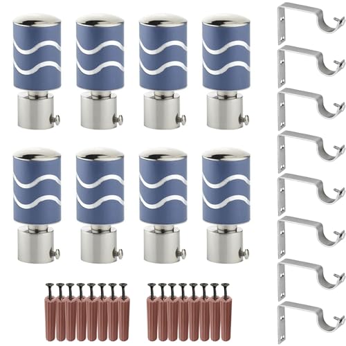 GRIVAN Stainless Steel Curtain Holder Set for Door Window Wall Suitable for 1 Inch Rod Curtain Bracket Support Knobs Accessories (Blue, Pair of 4)