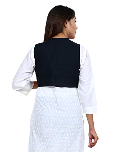 Image of Craft Trade Women's Cotton Embroidered Kutchi Jacket with Tassels Sleeveless Mirror Work
