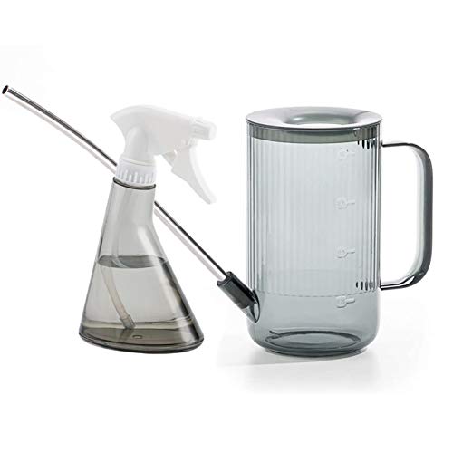 Watering Can for Indoor Plants aminigjh with Long Spout Stainless Steel(Detachable),1L 34oz Small Plastic Watering Cans for House Plants, Bonsai, with Bonus 12.5oz Plant Mister Spray Bottle ( Grey)