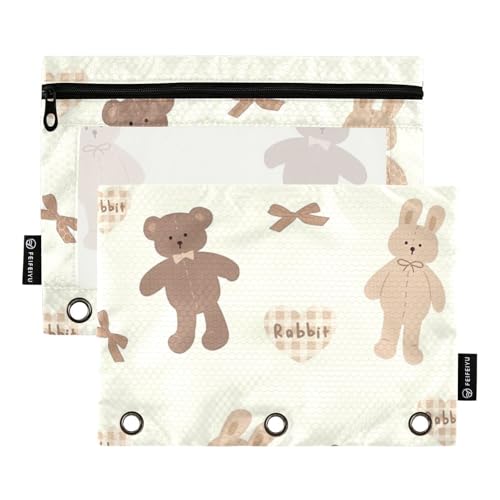 Astuccio grande con cerniera a forma di orso marrone con finestra trasparente astuccio con e occhielli rinforzati con 3 anelli per scuola ufficio