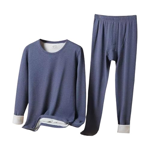 Men's Fleece Lined Round/V Neck Long Sleeve Top and Warm Pant Pajama Sleep 2 Piece Sets Comfy Loungewear