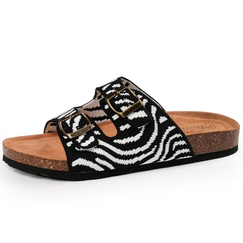 Image of Women's Comfy Arch Support Cork Footbed Adjustable Knitting Straps Indoor and Outdoor Slides Sandals