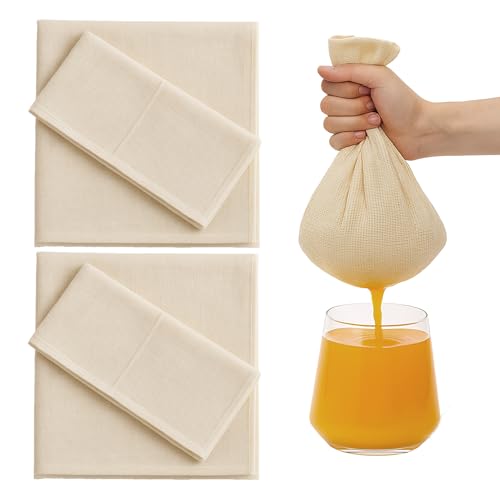 4 Piezas Tela Filtrante Reutilizable 50 × 50 cm, Gasa Alimentaria 100% Algodón Sin Blanquear, Lavable y Reutilizable, Paño para Queso, Ideal para Filtrar Zumos, Leche Vegetal, Tofu y Kéfir