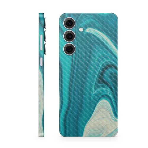Carbon Fiber Phone Skin Compatible with Samsung Galaxy S25 FE - Aqua Swirl - Premium 3M Vinyl Protective Wrap Decal Cover - Easy to Apply | Crafted in The USA by MightySkins