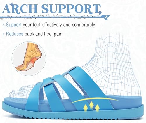 Image of KuaiLu Gladiator Sandals for Women with Comfortable Arch Support Summer Beach Walking Fisherman Slides Boho Outfits Flats Slip on Cushion Shoes Indoor Outdoor