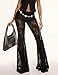 Sunloudy Women Lace Bell Pant Sexy See Through Flare Bottom Leggings Hollow Out Mesh Cover Up Trousers (Black Lace, L)