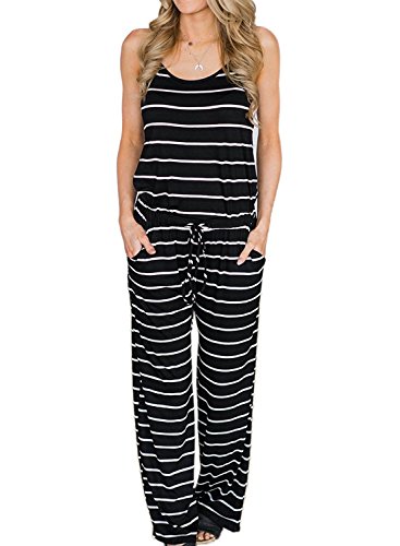 AMiERY Womens Black Jumpsuits Summer Comfy Striped One Piece Jumpsuits Casual Wide Leg Long Pants Loose Sleeveless Jumpsuits Rompers (XXL, Black Stripes) AMiERY Womens Black Jumpsuits Summer Comfy Striped One Piece Jumpsuits Casual Wide Leg Long Pants Loose Sleeveless Jumpsuits Rompers (XXL, Black Stripes)