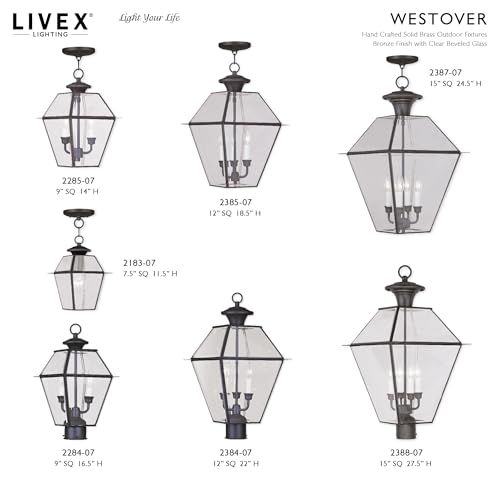 Image of Livex Lighting 2384-07 Westover 3-Light Outdoor Post Lantern, Bronze | Dimensions: 21.50x12.00x12.00