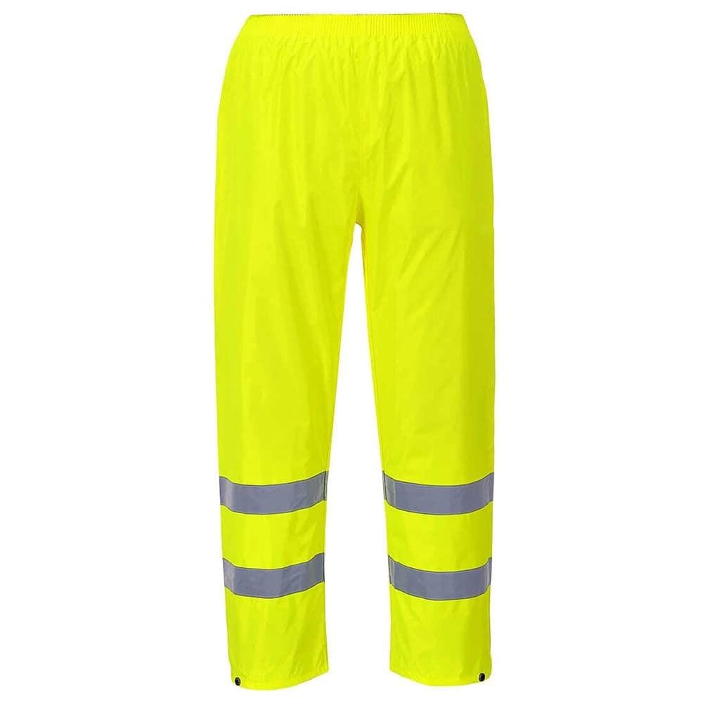 Portwest H441 Hi-Vis Rain Trousers Mens Waterproof Overtrousers Lightweight Reflective Workwear Elasticated Waist Rain Pants Adjustible Hem 40+ UPF, Yellow, XXXL