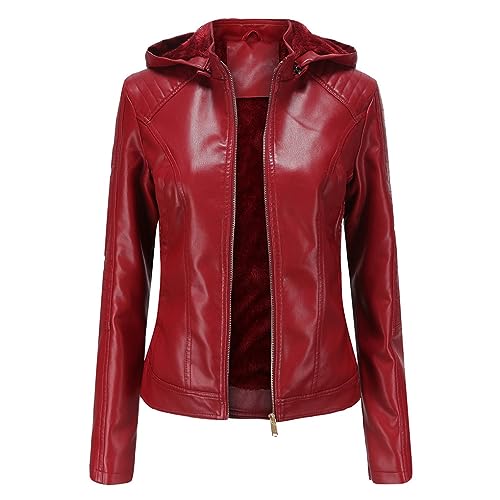 Veste en cuir à capuche pour femme veste de moto ajustée rouge taille L