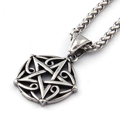 Pagan Wicca Necklace Floral Patterns Pentagram Star Pendant Godness Protection Jewelry Stainless Steel Amulet3