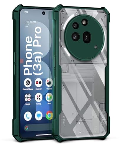 Image of WOW IMAGINE Shock Proof Clear Protective Back Case for Nothing Phone 3a Pro - AirEDGE Technology | 360 Degree Camera Protection | Transparent Hybrid Back Case Mobile Cover - Green