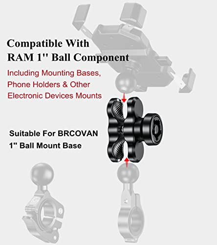 BRCOVAN Anti-Theft Aluminum Alloy Double Socket Arm Compatible with RAM Mounts B Size 1'' Ball Mounting Base & Bike Motorcycle Phone Holder (Short Arm)
