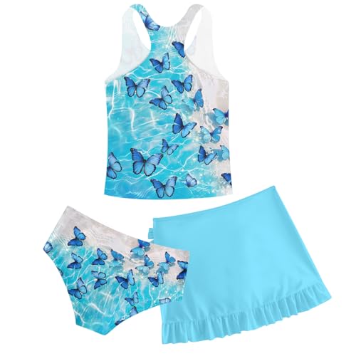 Image of Girls Swimsuits 3 Piece Tankini Bathing Suit Set Cute Bikini Swimwear with Cover Ups Beach Skirt 5-16 Years