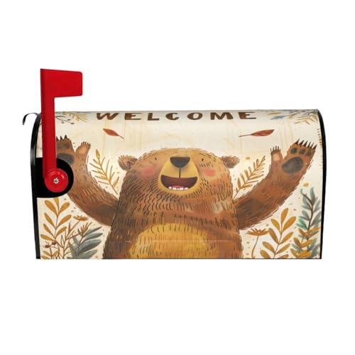 Image of Dujiea Brown Bear Mailbox Wrap - Waterproof Magnetic Post Box Cover, Standard Size 21 inchX 18 inch Garden Yard Home Decor