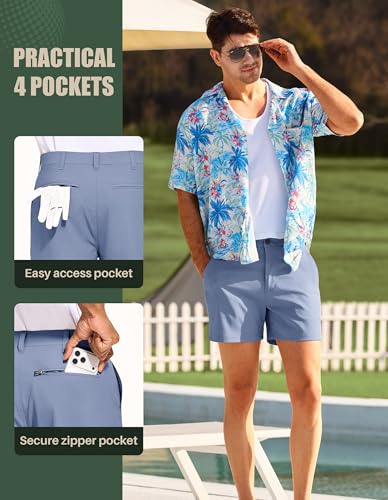 Image of PULI Golf Shorts Men 5 Inch Inseam Stretch Casual Dress Shorts with Pockets Waterproof Lightweight Quick Dry