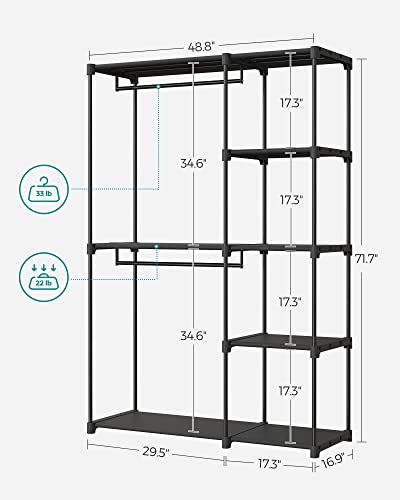 Image of SONGMICS Portable Closet, Freestanding Closet Organizer, Clothes Rack with Shelves, Hanging Rods, Storage Organizer, for Cloakroom, Bedroom, 48.8 x 16.9 x 71.7 Inches, Black URYG026B02