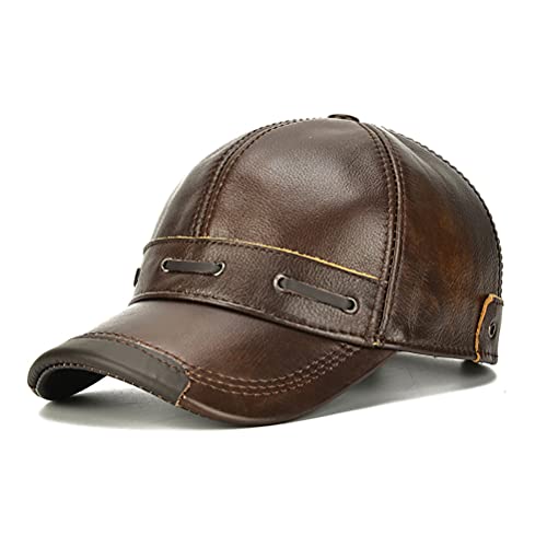 Gudessly Adjustable Men's Genuine Cowhide Leather Hat Baseball Cap For Fall Winter Outdoor Sports Hat (C-Brown) #TOP21