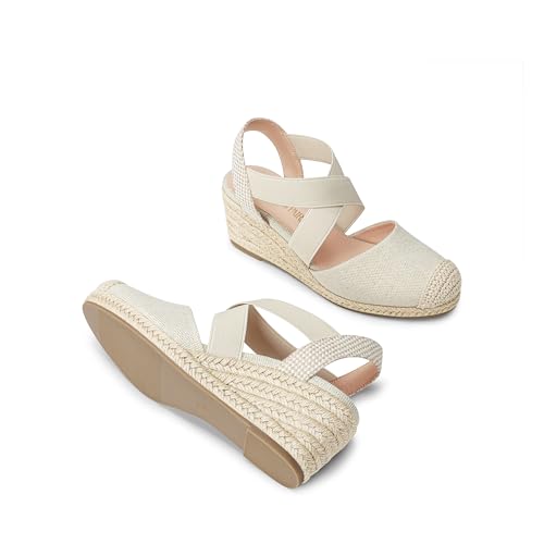 Image of DREAM PAIRS Womens Close Toe Espadrilles Platform Slip on Elastic Criss Cross Straps Dressy Wedges Sandals