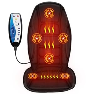 Full Back Massager with Heat, 5 Vibrating Modes & 2 Heat Levels, Back Massager Chair Pad, Electric Massage Seat Cushion, Seat Massage Pad, Ideal Chritmas Gifts for Men Dad Mom Him Her (Black)
