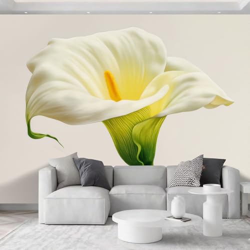 Générique Papier peint Intissé Photo 450 x 315 cm, Papier Peint Mural Hyperréaliste Fleurs Minimaliste Arums XXL Tableaux Muraux Tapisserie Photo Blanc...