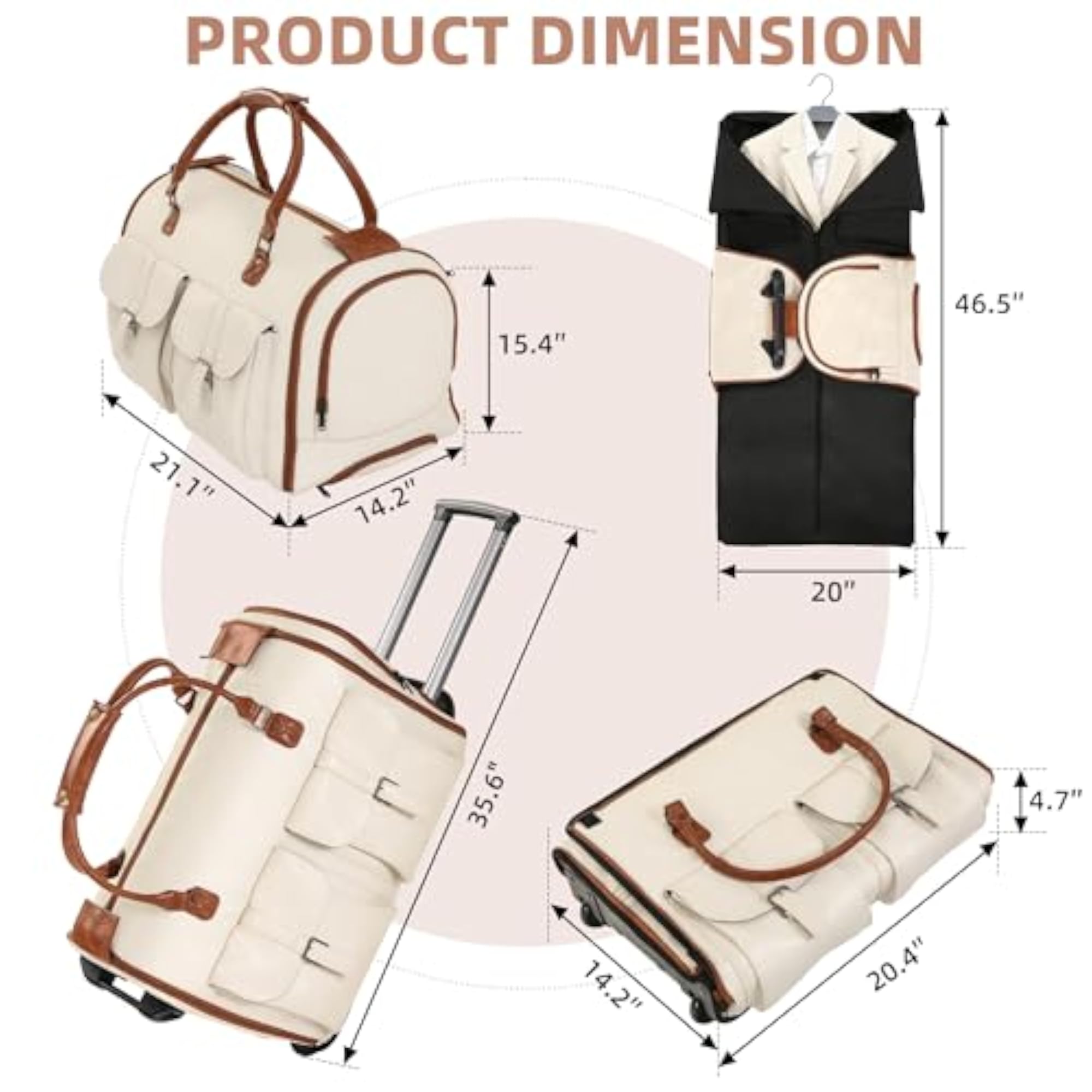Garment Bags for Travel, Convertible Rolling Duffle Bag
