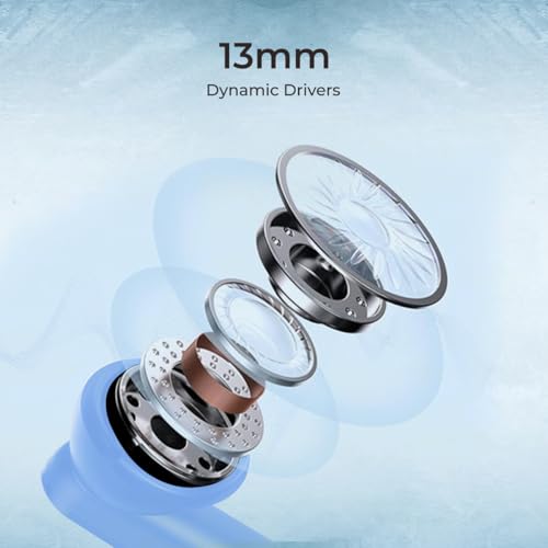 Image of pTron Basspods P81 in-Ear Wireless Earbuds, Pristine Sound, 32Hrs Playtime, Clear Calls TWS Earbuds, Bluetooth V5.1 Headphone, Type-C Fast Charging, Voice Assist & IPX4 Water Resistant (Blue Matt)