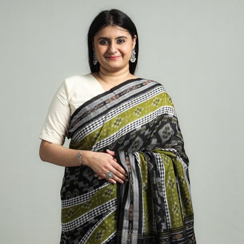 Image of Ikat Women's Pure Cotton Saree Traditional Craftsmanship Double Ikat Weaving Floral Handmade Ethnic Saree without Blouse Piece