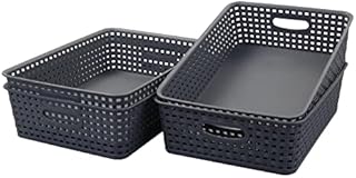 Dynko Plastic Weave Basket, A4 Paper Storage Basket Trays, 6 Packs