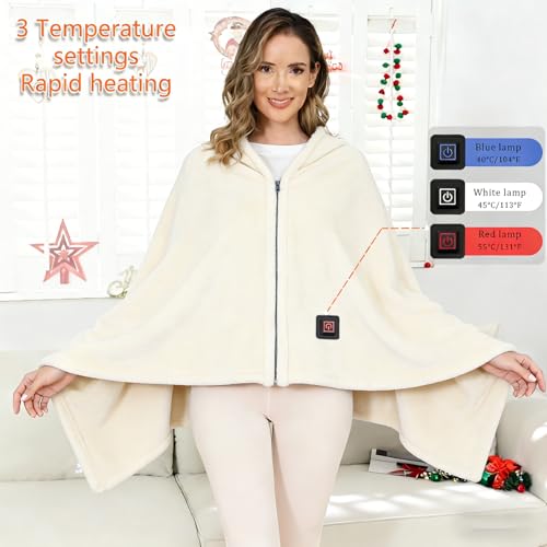 Ahigh Heizdecke mit Akku Kabellos, Elektrische Wärmedecke mit 3 Temperaturstufen & Überhitzungsschutz 150x80cm Doppelseitig Flanell Doppelte Dicke Ideal für Zuhause, Büro, Camping | Waschbar