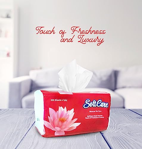 Soft Care Facial Tissue, 600 Sheets X 1 Ply, Classic Sterilized Tissues For Germ Protection (Pack of 15)