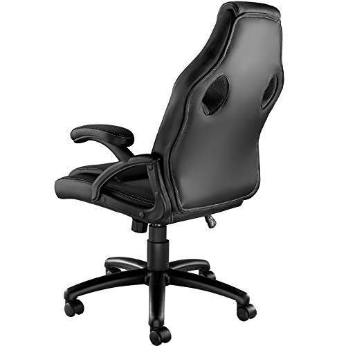 ® Sedia da Ufficio Ergonomica, Sedia Scrivania con Rotazione 360°, Imbottitura Confortevole, Rivestimento Similpelle, Poltrona Gaming con Altezza Regolabile, 5 Rotelle Doppie - Nero - Sedia gaming - Immagine 5