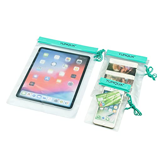 Image of YUMQUA Clear Waterproof Bag, Waterproof Document Pouch Passport Holder Water Tight Map Case Waterproof Pouch Water Proof Small Dry Bags for Kindle Phone Tablet Camera, Kayak Boat PaddleBoard
