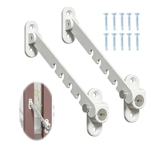 2 Pièces Entrebâilleur Fenêtre à Battant Verrouillable, Limiteur Ouverture Fenêtre avec Vis en Acier Inoxydable, Verrouillable Entrebailleur, Limitateur...