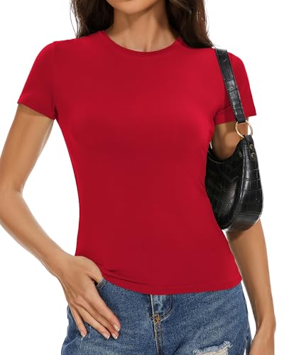 Image of Womens Basic Tees Summer Short Sleeve Shirts Slim Fit Tight T Shirt Going Out Tops Trendy 2026