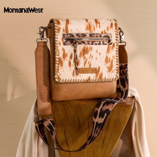Image of Montana West Crossbody Bags for Women with Dual Compartments Western Cross Body Purse with Leopard Print Guitar Strap
