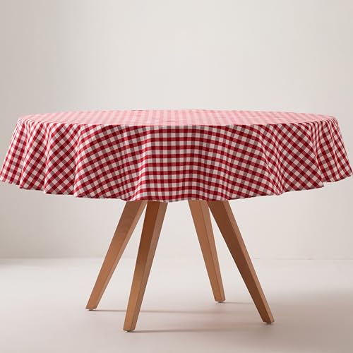 GAMUSI Nappe Ronde Carrée Vichy Antitache, Coton, Sensation Tissu, 160x160 cm Coloris Rouge