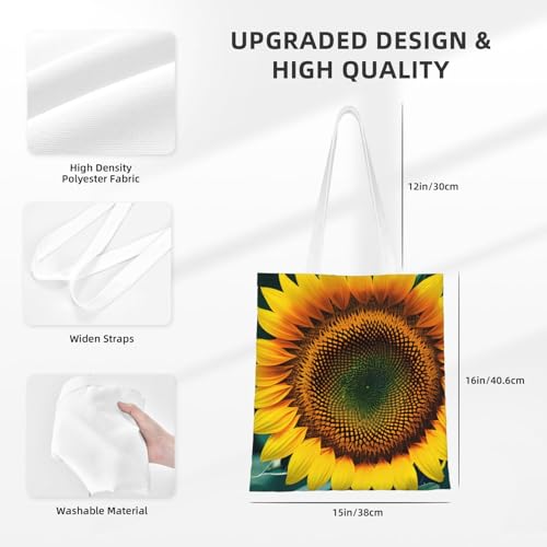 You Are My Sunshine Sunflower Print Reusable Canvas Tote, Shopping Bag With Handles For Daily And Grocery Use4