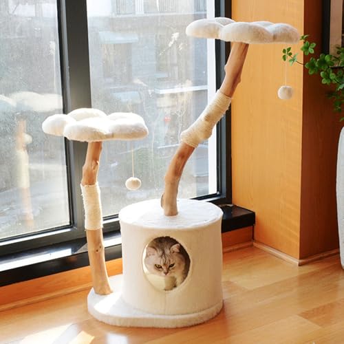 RWKLHV キャットタワー 大型猫用 スリム 天然果樹 花びらの形 木製 キャット タワー 閉じられた木の穴 猫タワー ねこ キャットボール キャットタワー ミニ きゃつとタワー 猫 突っ張り 安定感と快適性 ネコタワー 多頭飼い